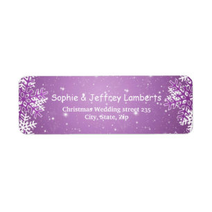 White purple snowflakes on purple Christmas Return Address Label