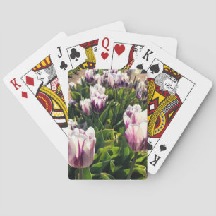 White & Purple Stripe Tulips Playing Cards