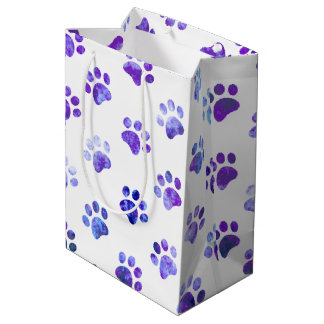 White Purple Textured Paw Print Pattern Medium Gift Bag