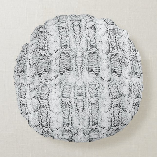 White Python Snake Skin Print Round Cushion (Front)