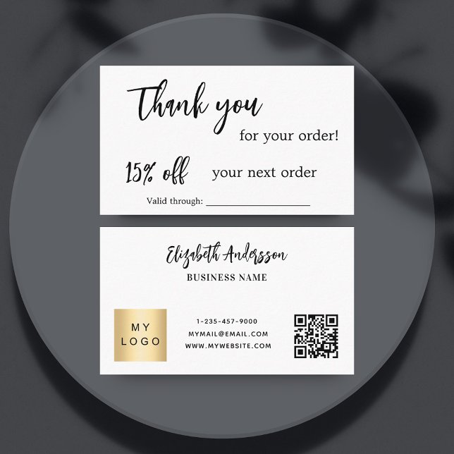 White qr code business logo discount card (Creator Uploaded)