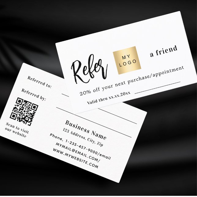 White qr code business logo referral card (Creator Uploaded)