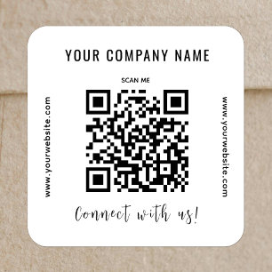 White QR Code Business Promotional Modern Connect Square Sticker