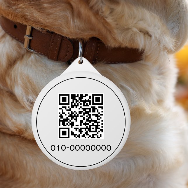White QR Code Custom Text Simple Pet Tag (Creator Uploaded)
