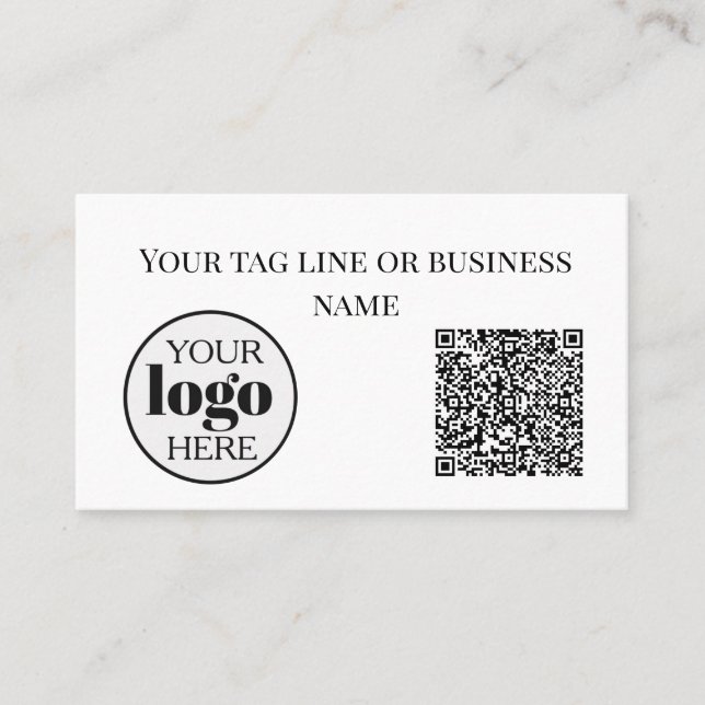 White QR Code Logo Simple Black Business Card (Front)