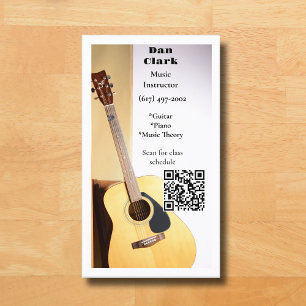 White QR Code Music Teacher Acoustic Guitar  Business Card