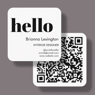 White   QR Code Social Media Hello Square Business Card