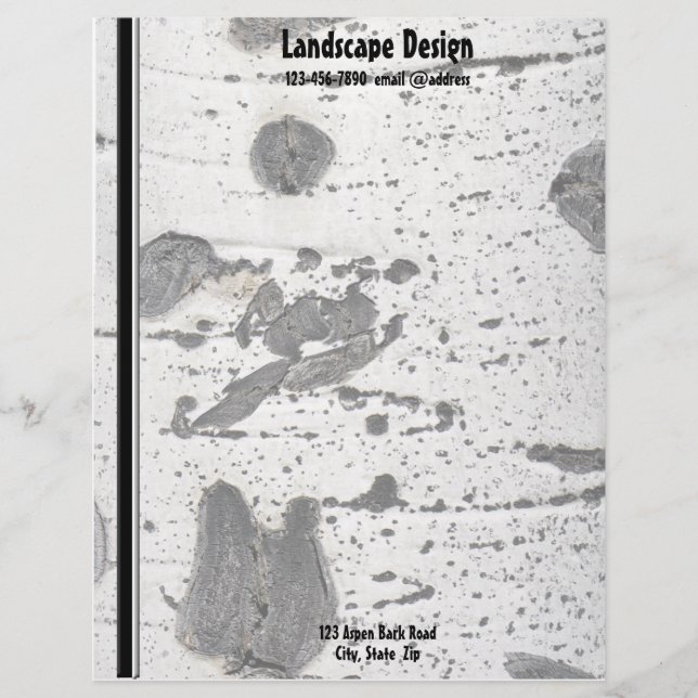 White Quaking Aspen Tree Bark Texture Letterhead Design (Front)