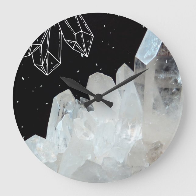 White Quartz Crystal Gemstone Geode Natural Stone Large Clock (Front)