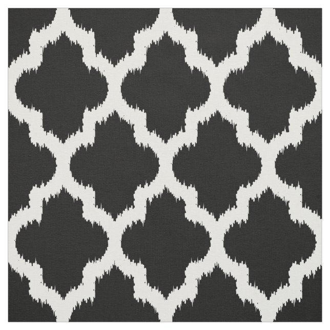 White Quatrefoil Ikat & Custom Black Background 2 Fabric (Swatch)