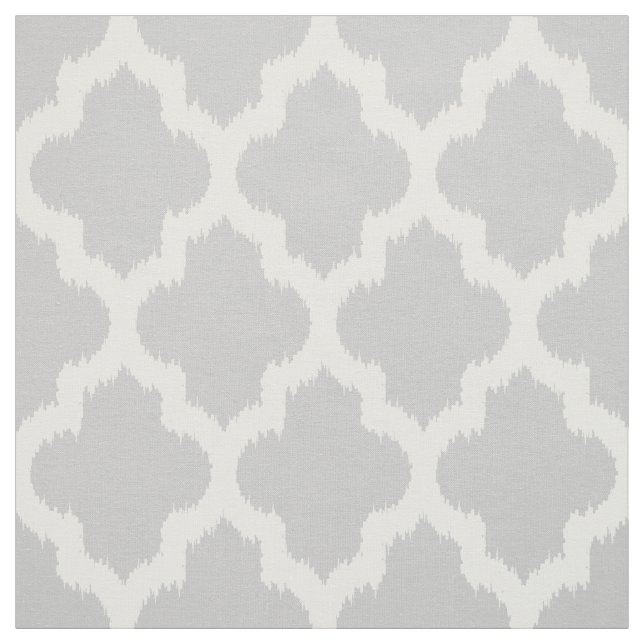 White Quatrefoil Ikat & Custom Grey Background Fabric (Swatch)