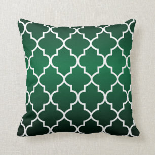 White Quatrefoil Pattern on Dark Forest Green Cushion