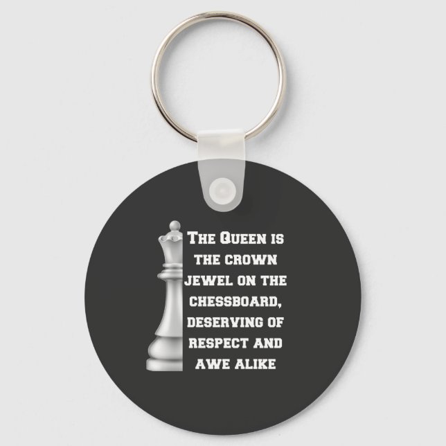 White Queen Chess Piece Power Respect Strategy Key Ring (Front)