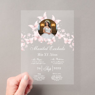 White quinceañera with picture  invitation