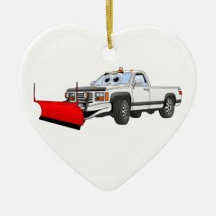 White R Pick Up Snow Plough Cartoon Ceramic Ornament