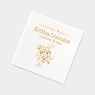 White Rabbit Alice Adv in Wonderland Birthday Name Foil Napkins