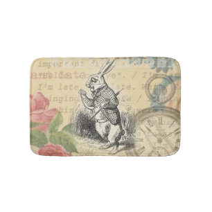 White Rabbit Alice Adventures Wonderland Art Bath Mat