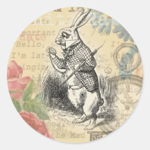 White Rabbit Alice Adventures Wonderland Art Classic Round Sticker