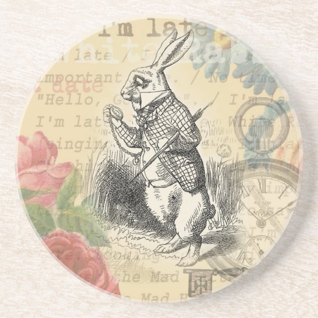 White Rabbit Alice Adventures Wonderland Art Coaster (Front)