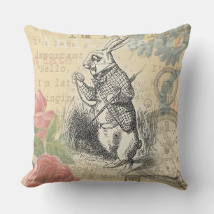 White Rabbit Alice Adventures Wonderland Art Cushion