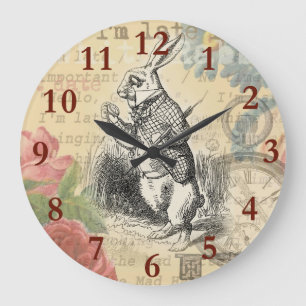 White Rabbit Alice Adventures Wonderland Art Large Clock