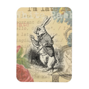 White Rabbit Alice Adventures Wonderland Art Magnet