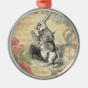 White Rabbit Alice Adventures Wonderland Art Metal Ornament