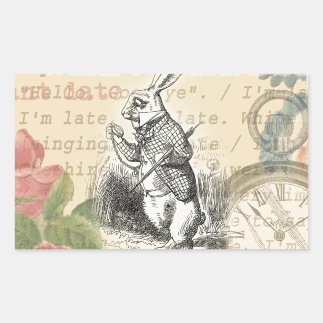 White Rabbit Alice Adventures Wonderland Art Rectangular Sticker (Front)