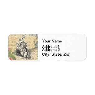 White Rabbit Alice Adventures Wonderland Art Return Address Label