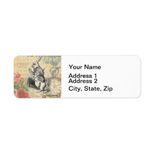 White Rabbit Alice Adventures Wonderland Art Return Address Label