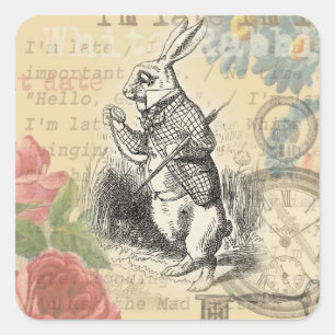 White Rabbit Alice Adventures Wonderland Art Square Sticker