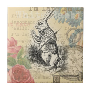 White Rabbit Alice Adventures Wonderland Art Tile