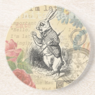 white rabbit alice art wonderland artwork coaster