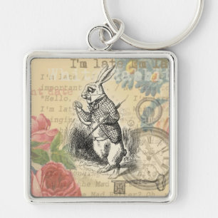 white rabbit alice art wonderland artwork key ring