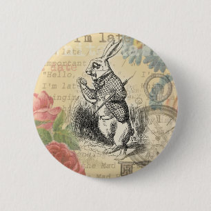 White Rabbit Alice in Wonderland Art 6 Cm Round Badge