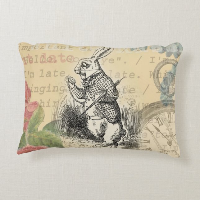 White Rabbit Alice in Wonderland Art Decorative Cushion (Back)
