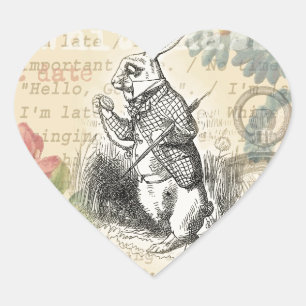 White Rabbit Alice in Wonderland Art Heart Sticker