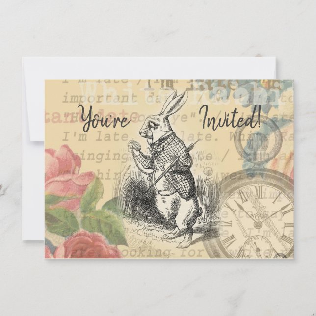 White Rabbit Alice in Wonderland Art Invitation (Front)