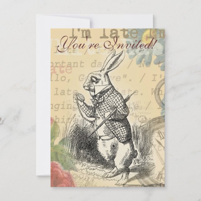 White Rabbit Alice in Wonderland Art Invitation (Front)