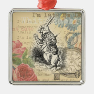 White Rabbit Alice in Wonderland Art Metal Ornament