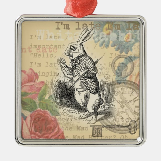 White Rabbit Alice in Wonderland Art Metal Ornament (Front)
