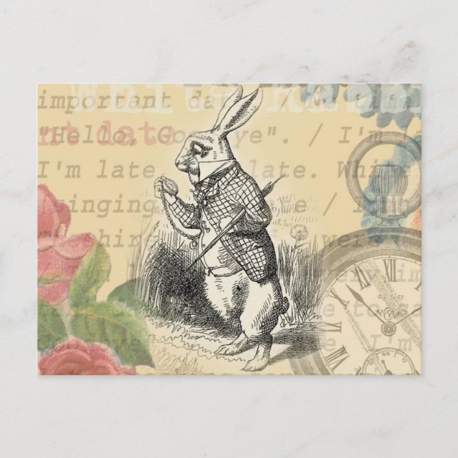 White Rabbit Alice in Wonderland Art Postcard (Front)