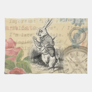 White Rabbit Alice in Wonderland Art Tea Towel