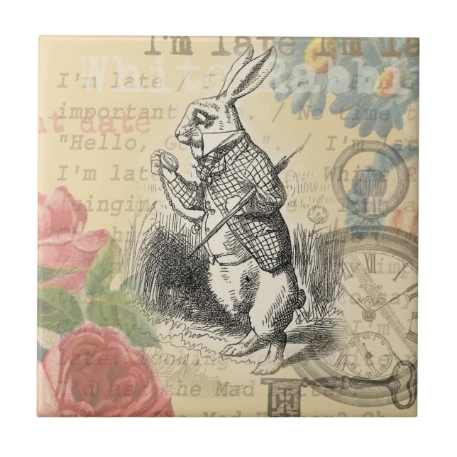 White Rabbit Alice in Wonderland Art Tile (Front)