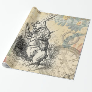 White Rabbit Alice in Wonderland Art Wrapping Paper