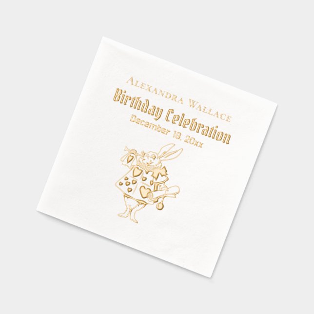 White Rabbit Alice in Wonderland Birthday Pty Name Foil Napkins (Left)