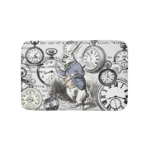 White Rabbit Alice in Wonderland Clocks Bath Mat