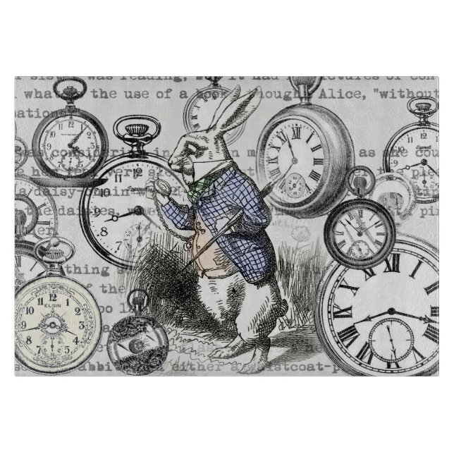 White Rabbit Alice in Wonderland Clocks Cutting Board (Front)