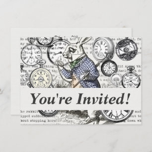 White Rabbit Alice in Wonderland Clocks Invitation