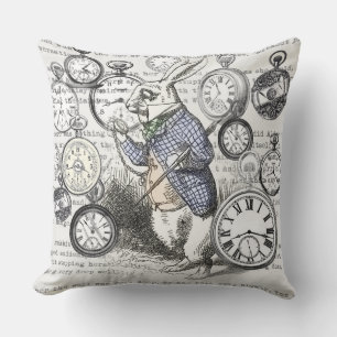 White Rabbit Alice in Wonderland Clocks Outdoor Cushion